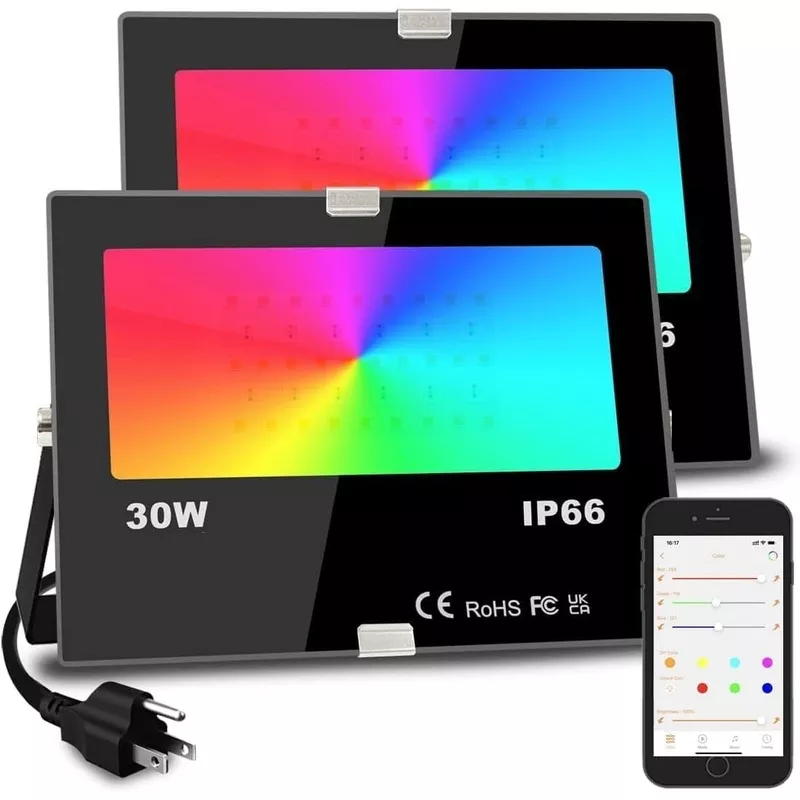 30w-smart-rgbw-led-flood-lights2-pack300w-equivalent-3000-lumens-bluetooth-app-c 30W Smart RGBW LED Flood Lights2 Pack300W Equivalent, 3000 Lumens, Bluetooth App Control, 16 Million Colors, Music Sync, IP661284844